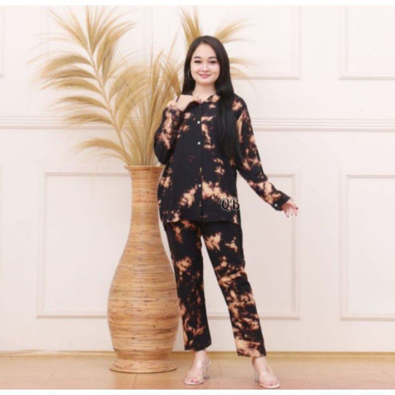 One Set Piyama Lengan Panjang Tie Dye I Setelan Tie Dye Wanita-5