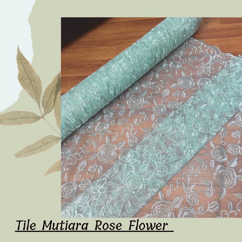 Kebaya Brokat Tile Mutiara Rose Flower warna Hijau Wardah