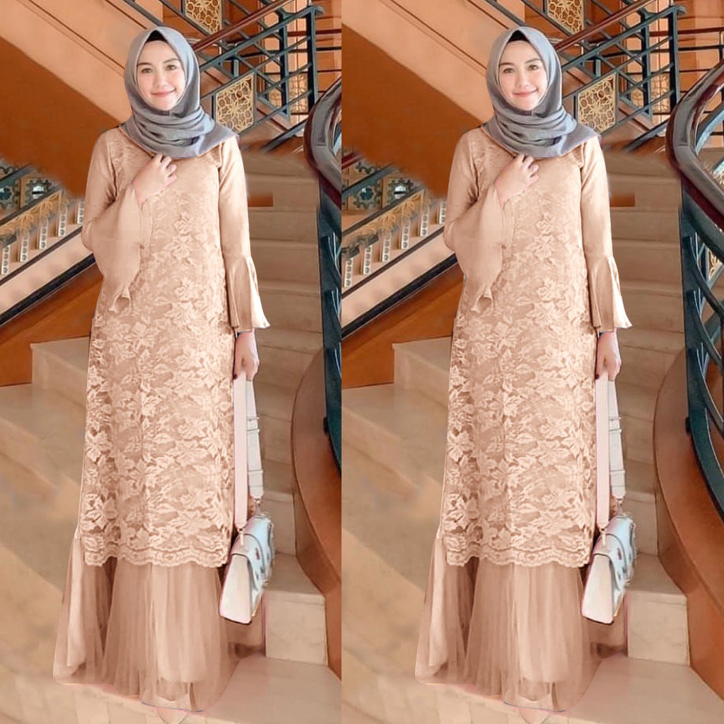 Poulin Baju Gamis Brukat Remaja Dewasa Terbaru Maxi Wanita - Size M L XL XXL Jumbo