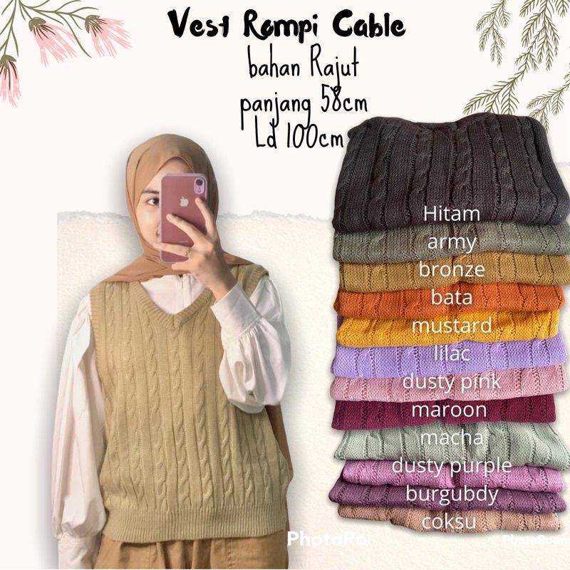 Vest Rompi Cable Rajut / Rompi Kepang Rajut / Vest Outer Cable Knit
