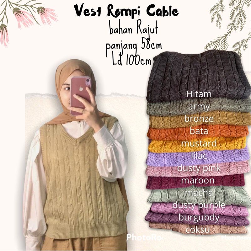 Vest Rompi Cable Rajut / Rompi Kepang Rajut / Vest Outer Cable Knit