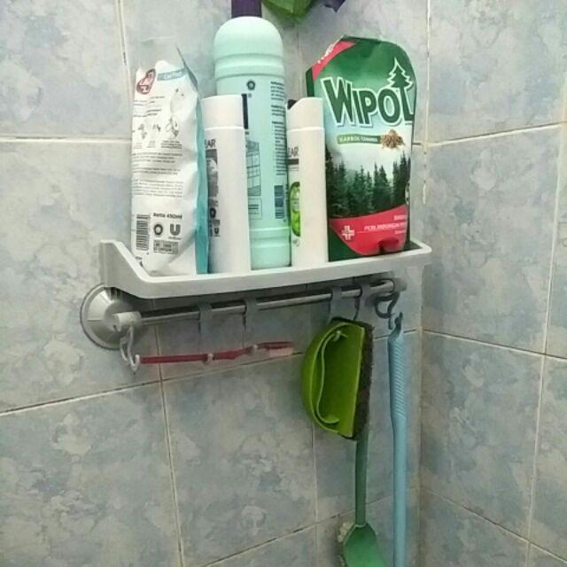 Ombotak Rak Kamar Mandi Gantungan Toilet Handuk Shampoo Odol Sabun