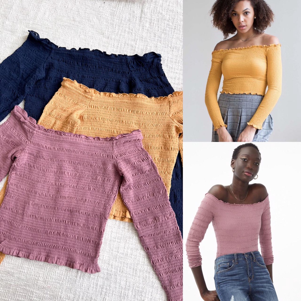 Aeropostale Long Sleeve Smocked Top Sabrina