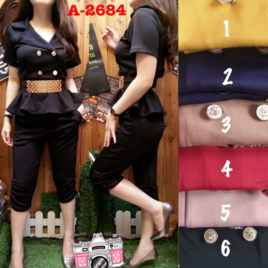 Kathryn collection #017 ,stelan kancing nempel celana 7/8 tgn pdk bhn scuba polos import free belt