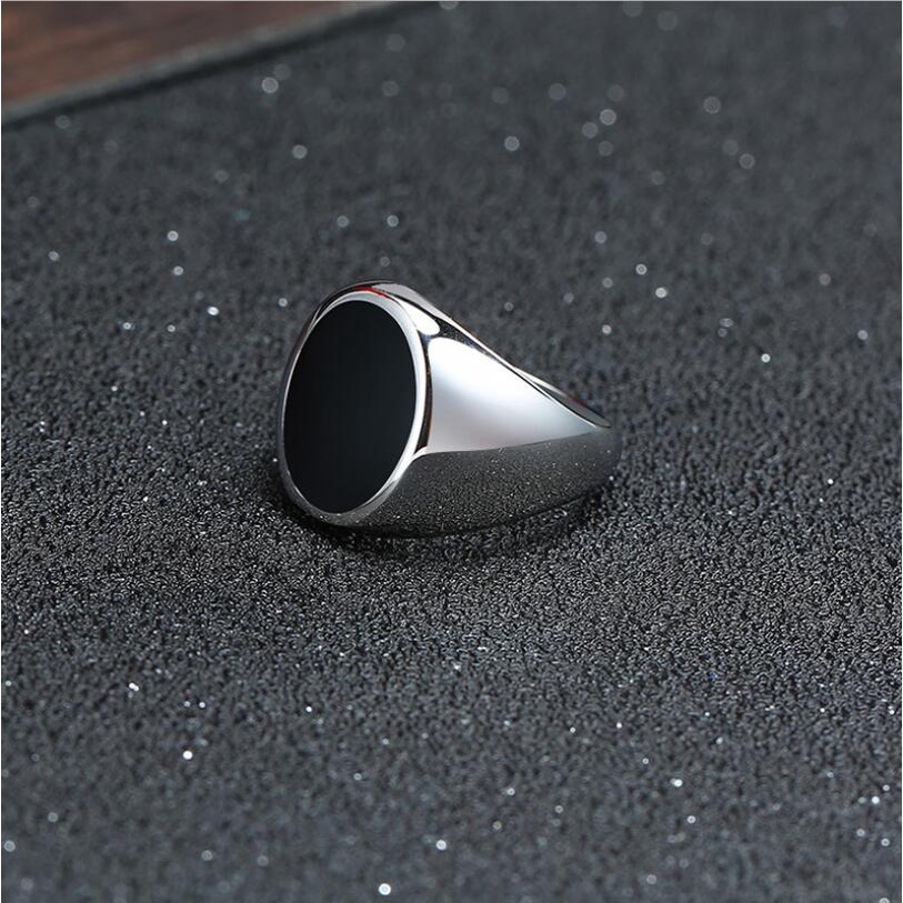 Cincin Enamel Bahan Baja Titanium Warna Hitam Gaya Punk Untuk Pria