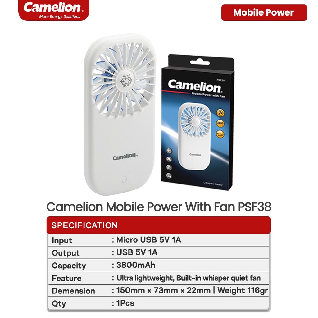 Kipas Portable - Camelion Mobile Power With Fan PSF38 - Powerbank Kipas Portable