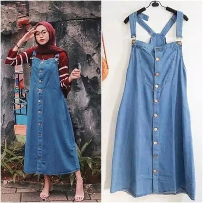 Miwa Jeans Overall / Rok Jumpsuit / Playsuit / Baju Kodok Rok Panjang