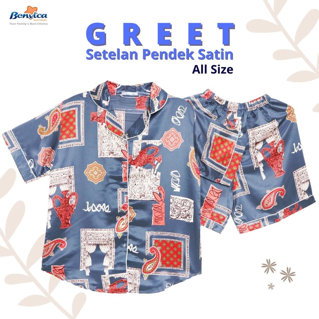 BAJU TIDUR SETELAN CELANA PENDEK SATIN GREET