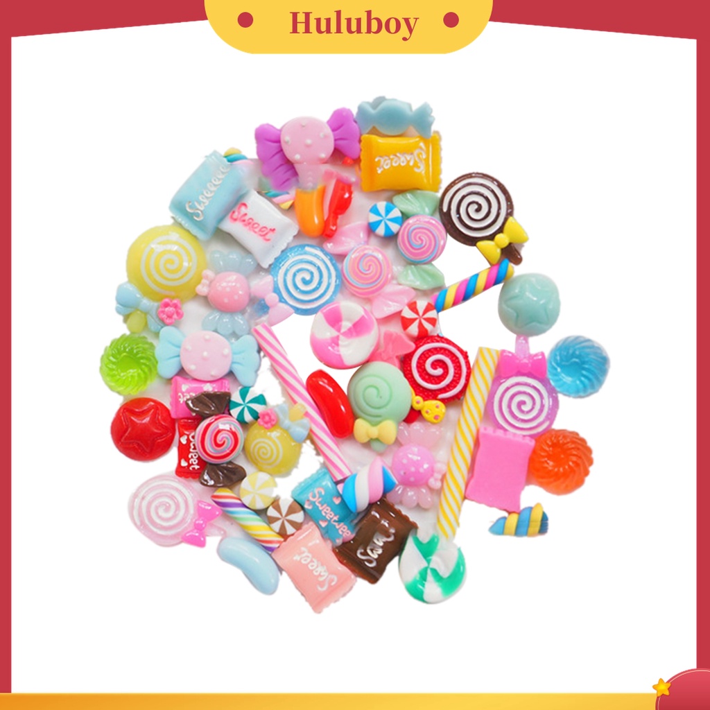 Huluboy Huluboy♡ 30 / 50 / 100 Pcs Ornamen 3D Bahan Resin Akrilik Bentuk Permen Untuk Dekorasi Manicure
