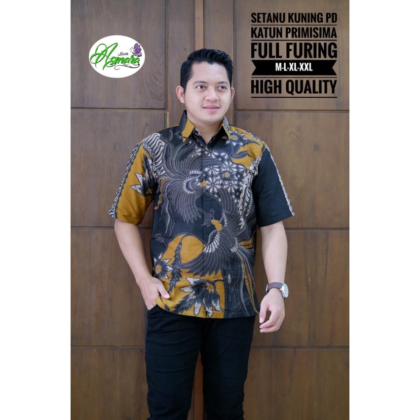 SETANU KUNING ASMARA BATIKSOLOAMANAH KEMEJA BAJU BATIK PRIA SOLO LENGAN PENDEK PANJANG LAPIS FURING ATASAN BATIK PREMIUM MODERN KATUN HALUS SEGORO UNGU WIJAYA KUSUMA ALASKA PINK DEWO CEMANI LENTERA PRAJA BUMI LISANG GENI KLABANG ASMARA PEKSI JIWO KENCONO