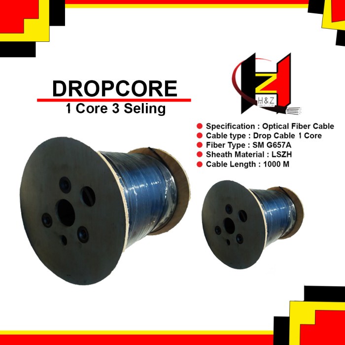 Promo Spesial - Kabel Dropcore Fiber Tekno Fiber Optik 1 Core 3 Seling Panjang 1Km 100