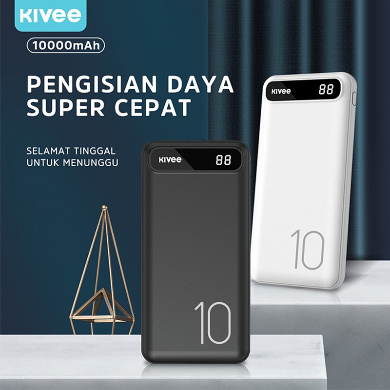KIVEE powerbank mini murah 10000 mAh Type C ultra-thin model tipis power bank fast charging LED original dual usb xiaomi Iphone Garansi 1 tahun-1