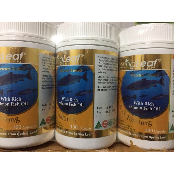 Spring Leaf Omega 3 Rich With Salmon Oil 1000mg 100 Kapsul Softgel omg