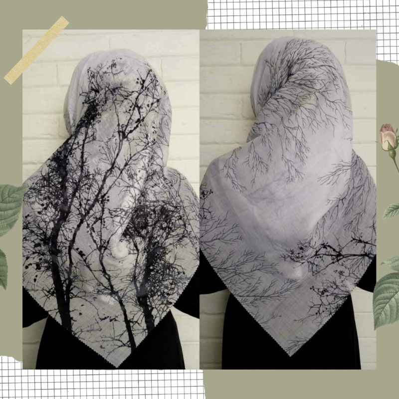 NEW JILBAB HIJAB VOAL MOTIF SYAR'I 130X130 PREMIUM SQUARE LASERCUT KERUDUNG SEGI EMPAT-AKAR PUTIH