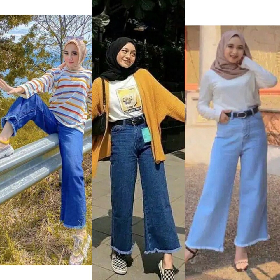 Celana Jeans Boyfriend Kulot Bawah Rawis Savannah