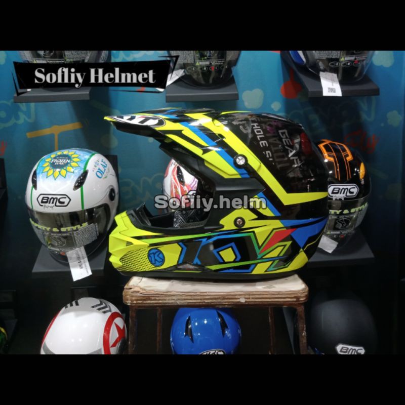 HELM KYT TRAIL MOTOCROSS CROSS OVER STEP UP BLACK YELLOW KYT CROSS