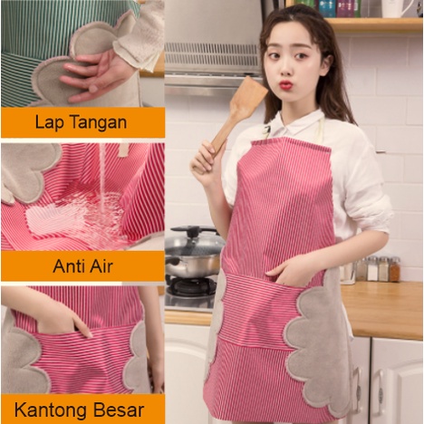 Celemek Dapur Anti Air ada Lap Tangan dan Kantong Besar