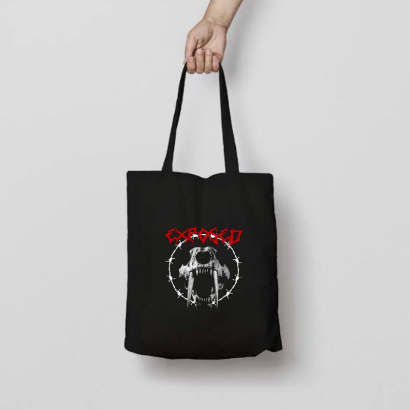 TOTE BAG EXPOSED LOGO TULISAN / TOTEBAG RESLETING HITAM / TOTEBAG BAND METAL / TAS JINJING / TOTEBAG