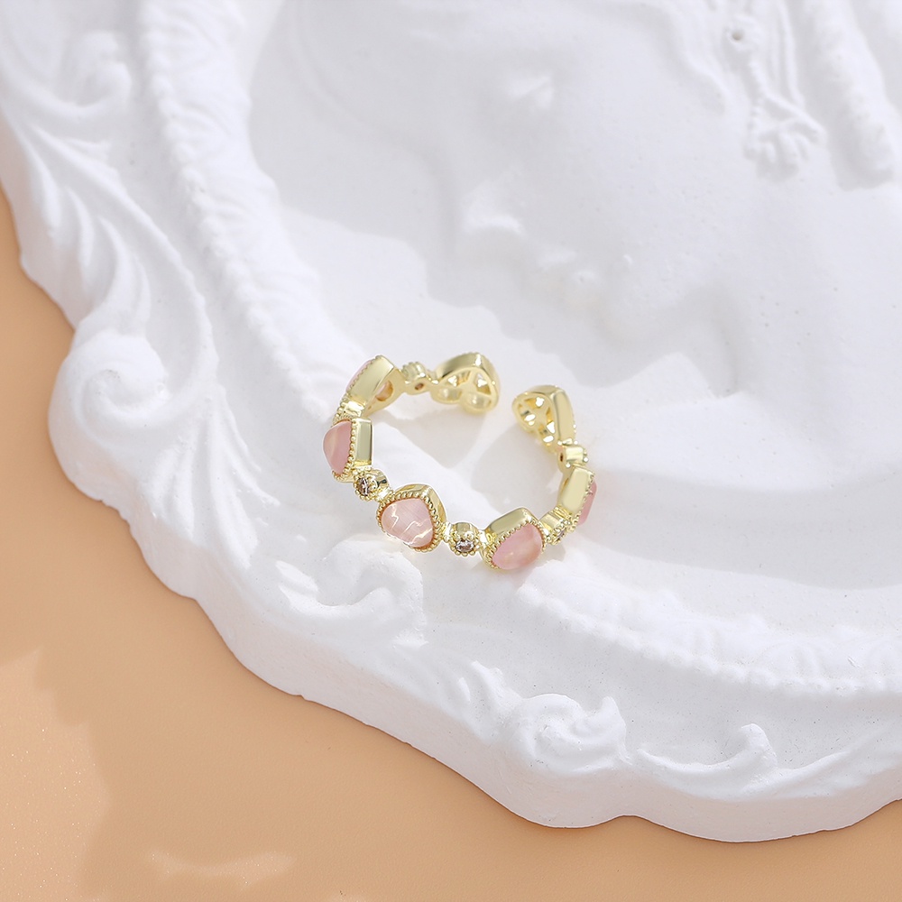 【COD Tangding】 Cincin Batu Opal Zircon Bentuk Hati Model Terbuka Gaya Korea Untuk Wanita
