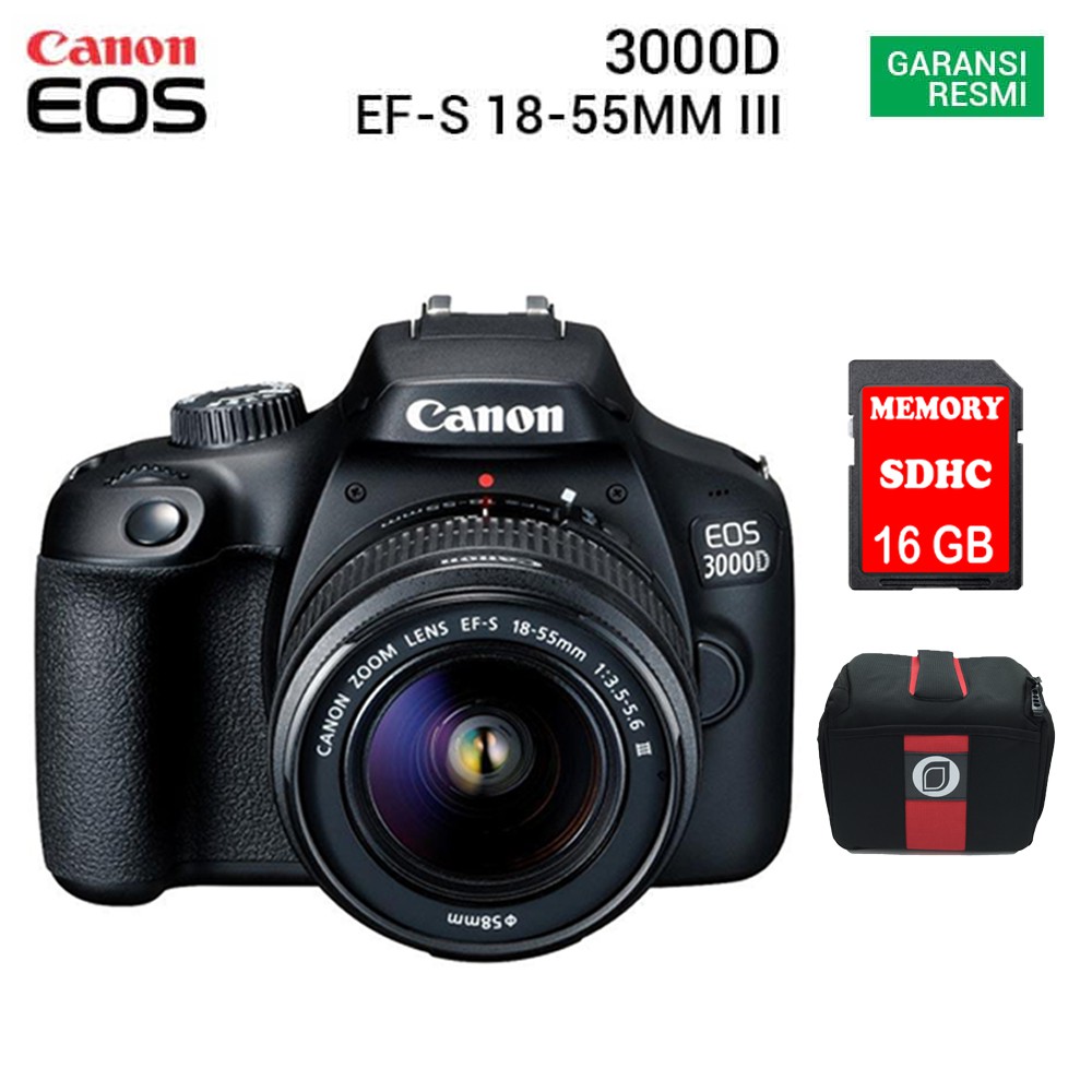  Canon  EOS 3000D  Kit EF S 18 55mm III Free Tas  dan Memori 