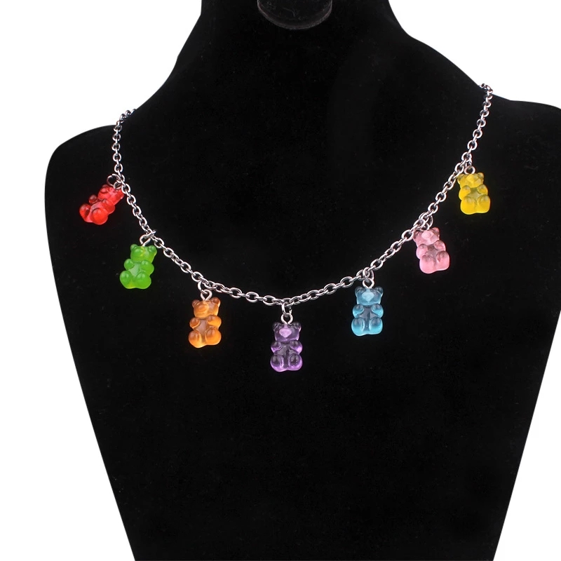 50Pcs DIY Mini Candy Color Resin Bear Charms Pendant/Gummy Bears Keychain Necklace Making Crafting Decoration Dollhouse