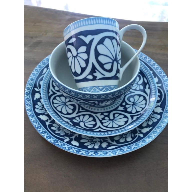 SET 16 PIRING SANGO MOTIF BUNGA KIPAS  BIRU