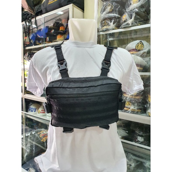 Chest bag warna hitam | Chest bag hitam bahan kanvas | Tas dada chest bag lokal | Tas dada pria polo