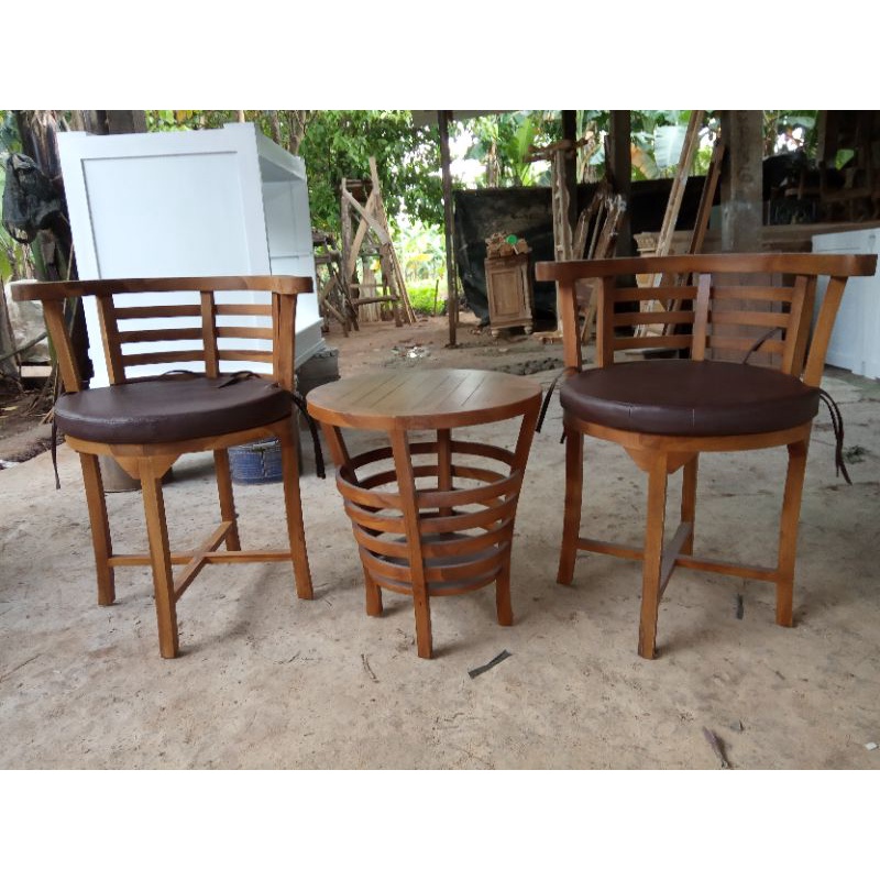 kursi teras cantik + bantalan kayu jati