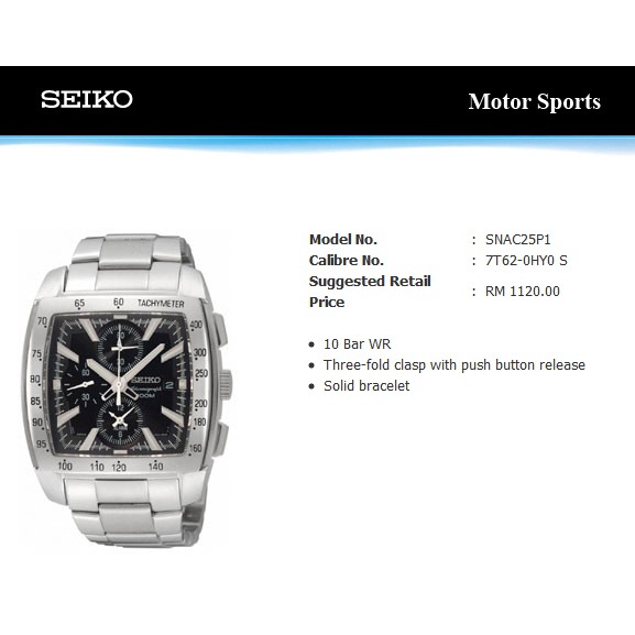 Seiko Mens SNAC25P1 Chronograph Black Dial Solid SS | Jam Pria SNAC25