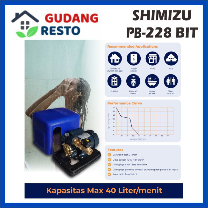 SHIMIZU PB 228 BIT POMPA AIR BOOSTER PUMP OTOMATIS PB228 DORONG FLOW SWITCH 228BIT AUTOMATIC