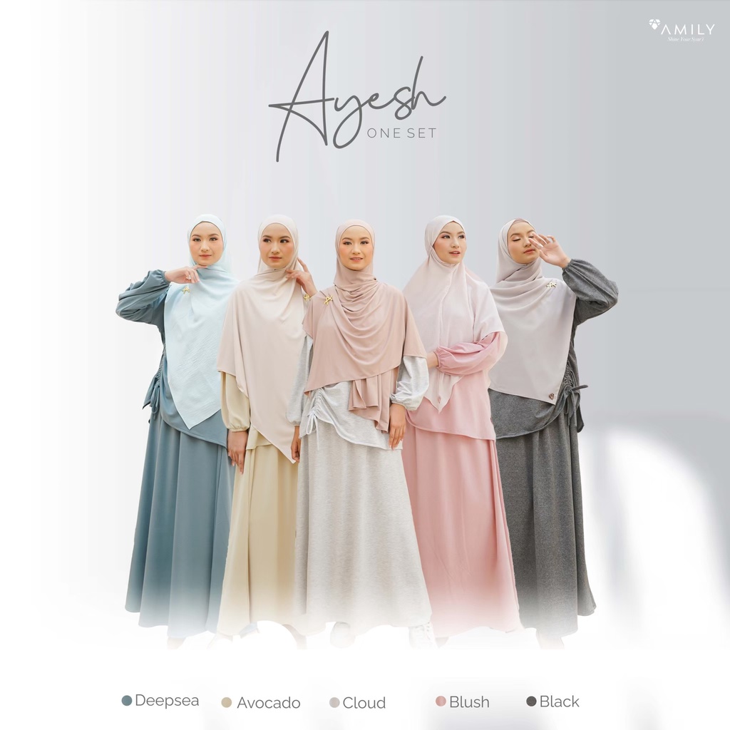 TUNIK SET ROK KAOS BABY TERRY PREMIUM - AYESH ONE SET BY AMILY HIJAB TUNIC SKIRT SYARI CANTIK JUMBO 