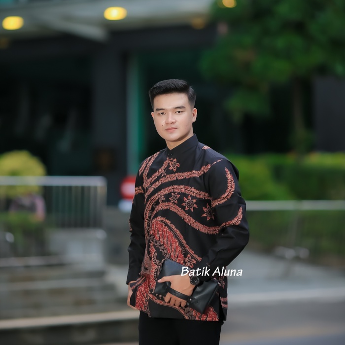 Batik Aluna Muslim Koko Pria Lengan Panjang Premium Modern Furing Terbaru MBA 008