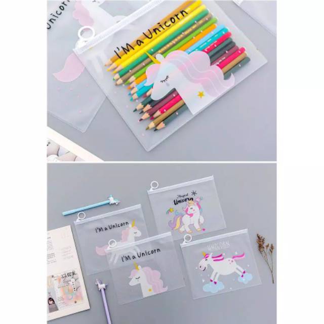 Medan Termurah Unicorn pink pouch Cosmetic pouch bag transparan import