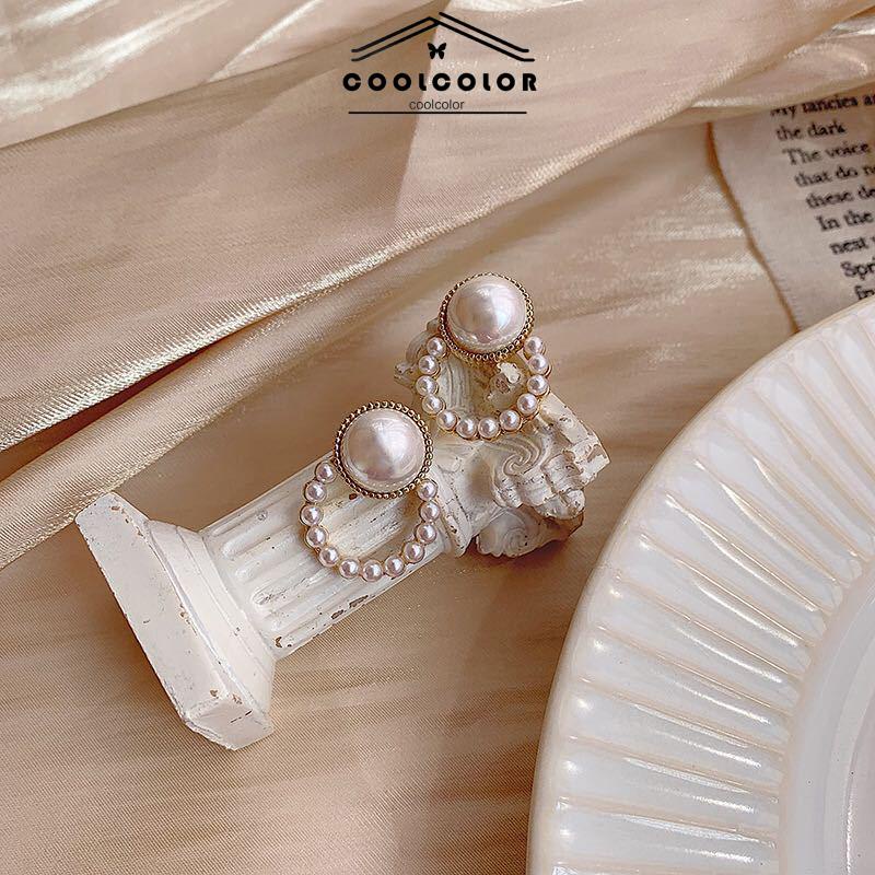 COD❤️1 Pasang Anting Stud Mutiara Pejantan Lingkara Anti Memudar Earrings panjang Aksesoris Wanita Fashion Tusuk Mewah Korea
