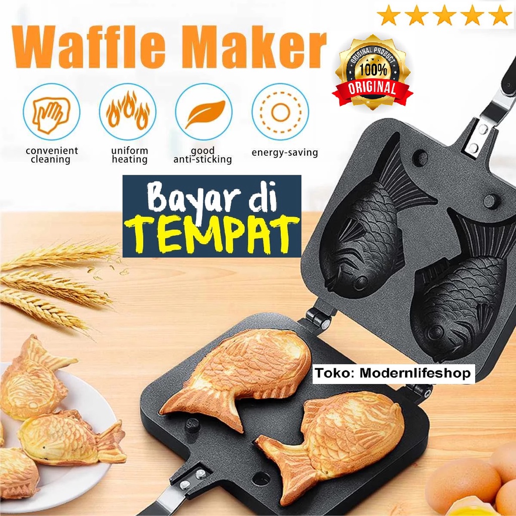 Bisa BAYAR Di TEMPAT Cetakan Kue Wafel Maker Ikan ORIGINAL Taiyaki Marble Teflon Anti Lengket Asli O