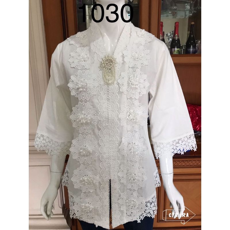 SETELAN KEBAYA PESTA ENCIM LINEN MODERN PUTIH ALEXUEZ+BROS+ROK SIZE S-5L LD 120#1030