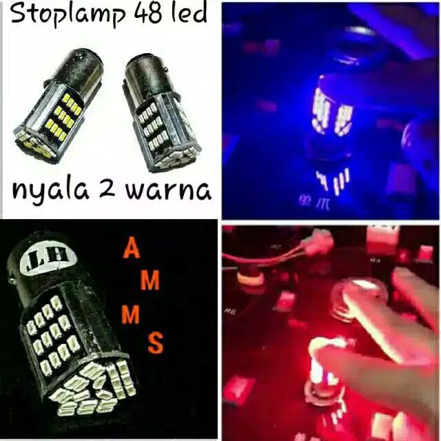 LAMPU STOP REM STROBO SEGITIGA 48 MATA LED NYALA 2 WARNA 12 V AC/DC BISA UNTUK MOBIL MOTORn Diam Lampu Rem Strobo