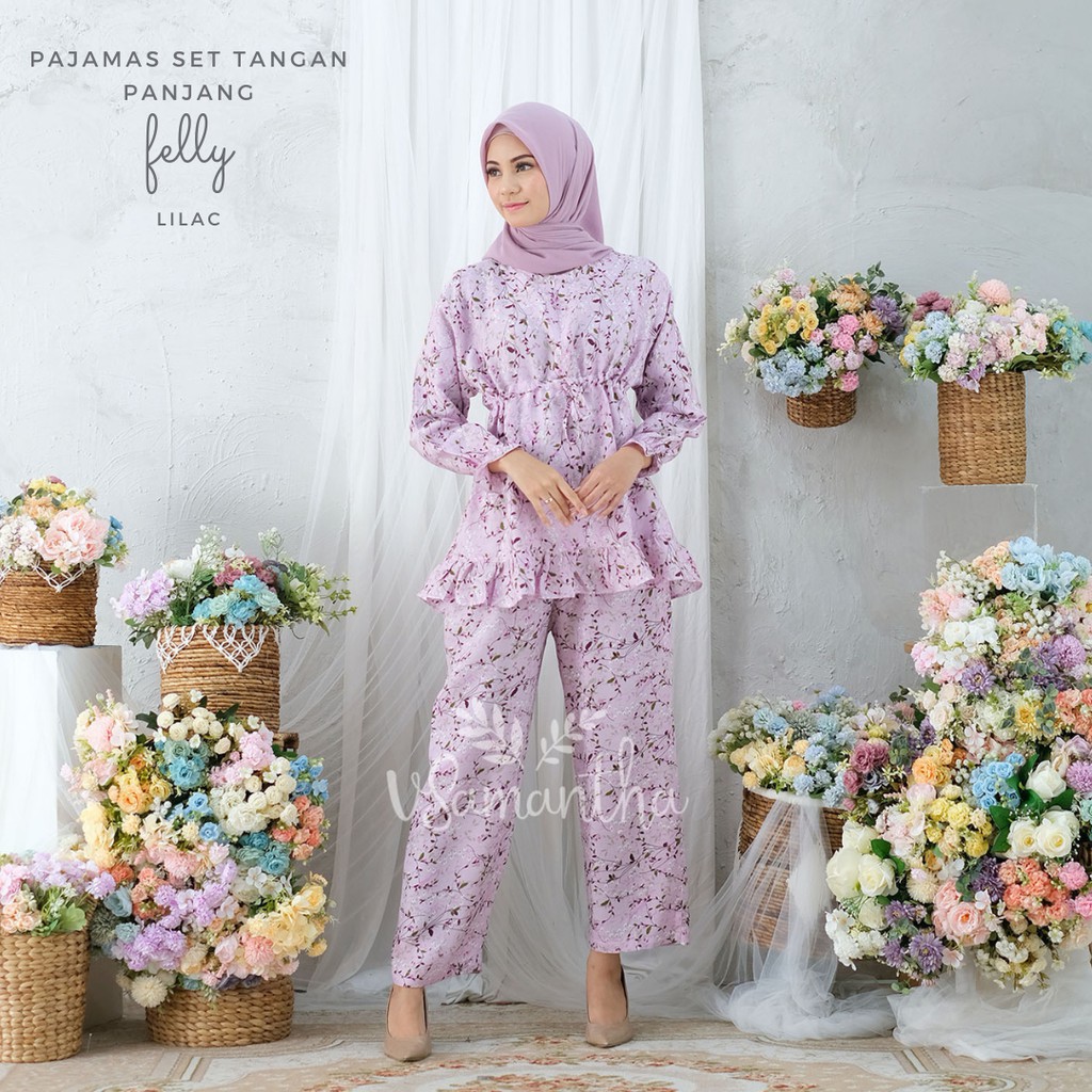 vSamantha - Pajamas Set / Piyama Set Muslim Rayon Rempel Busui Friendly - Tangan Panjang-Felly Lilac