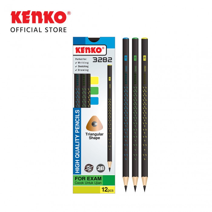 Pensil 2B KENKO Pencil 2B 3282 Triangular Hitam Bintang  ( 1 PACK )