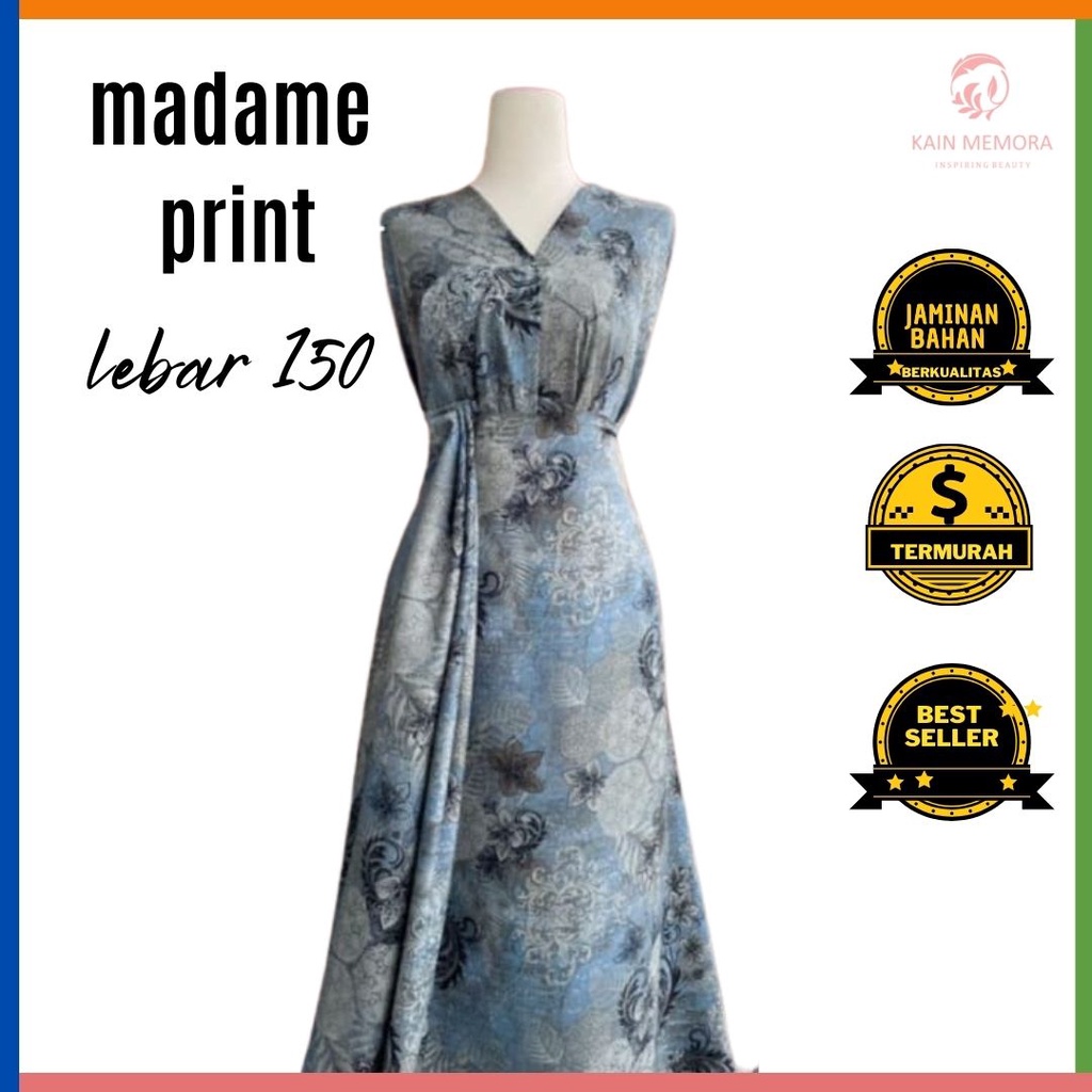 Kain Memora Kain Madame Print Bahan Tidak Nerawang Lembut Halus Lebar 150 cm