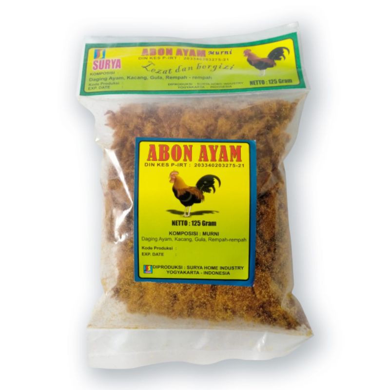 

Abon ayam 125gr murni asli merk surya rasa original dan pedas