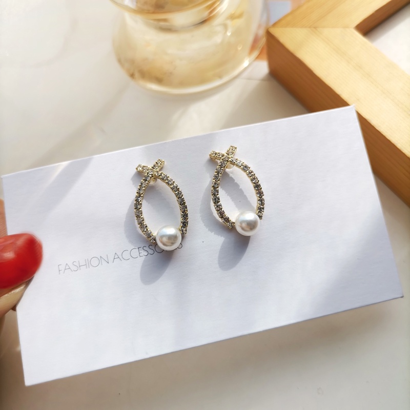 S925 Silver Needle Korea Earrings Trendy Stud Earrings Crystal Shine Pearl Ear Jewelry