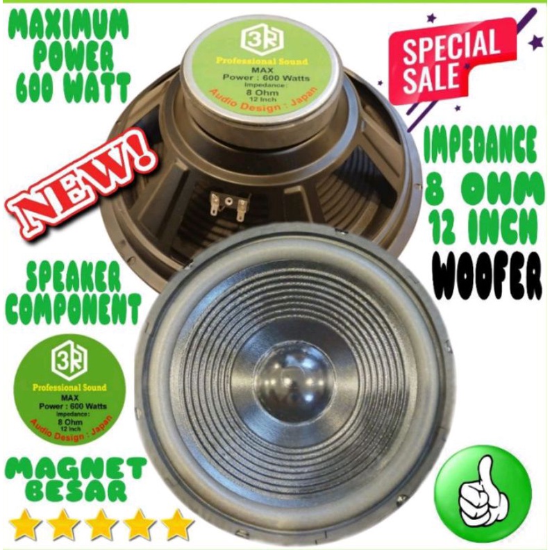 speaker component 3R 12inch woofer magnet besar 600 watt 8 ohm