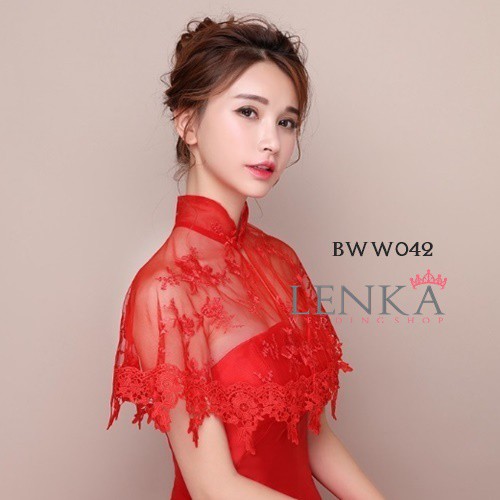 [TOKO TERPERCAYA] BOLERO OUTWEAR PESTA AKSESORIS PENGANTIN RENDA MERAH BWW042