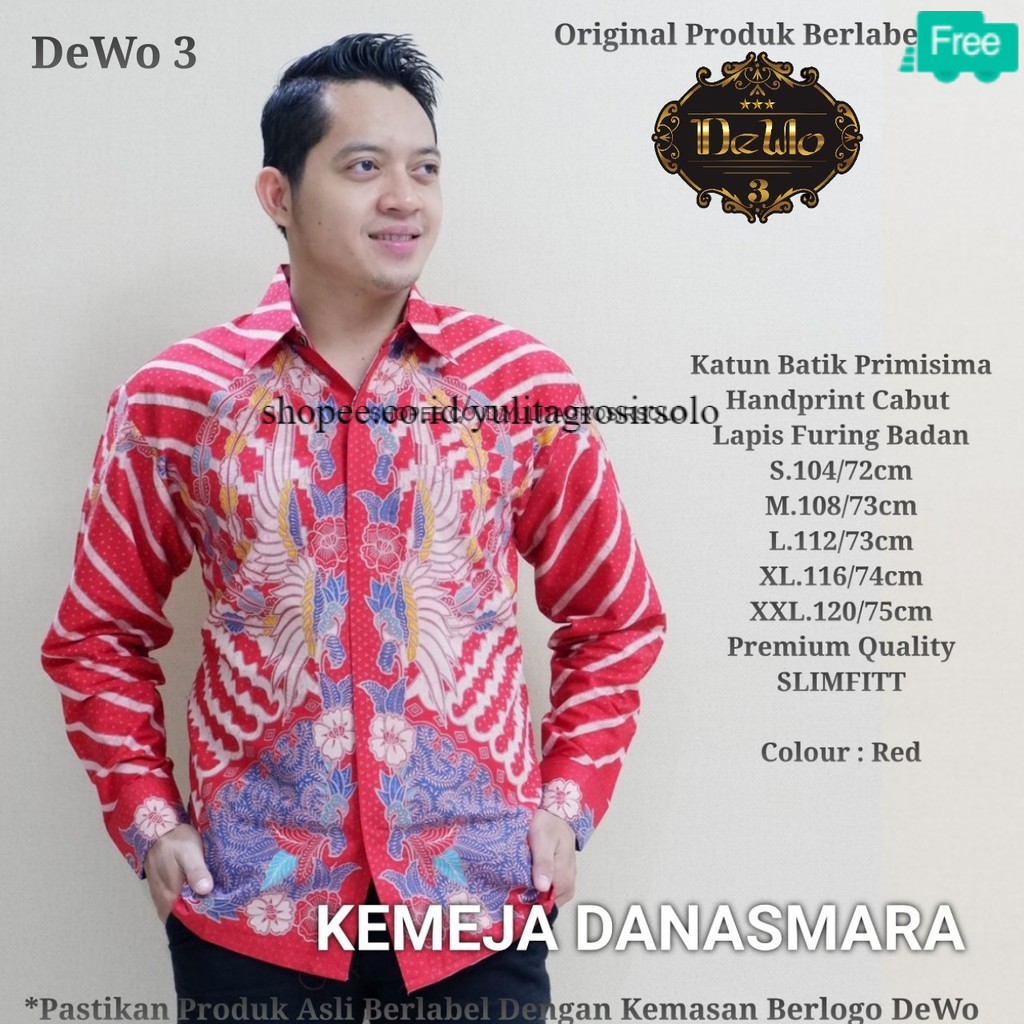 Kemeja Batik Pria Slim Fit Lengan Panjang Danasmara sragen Big Size Jumbo Full Furing S M L XL XXXL