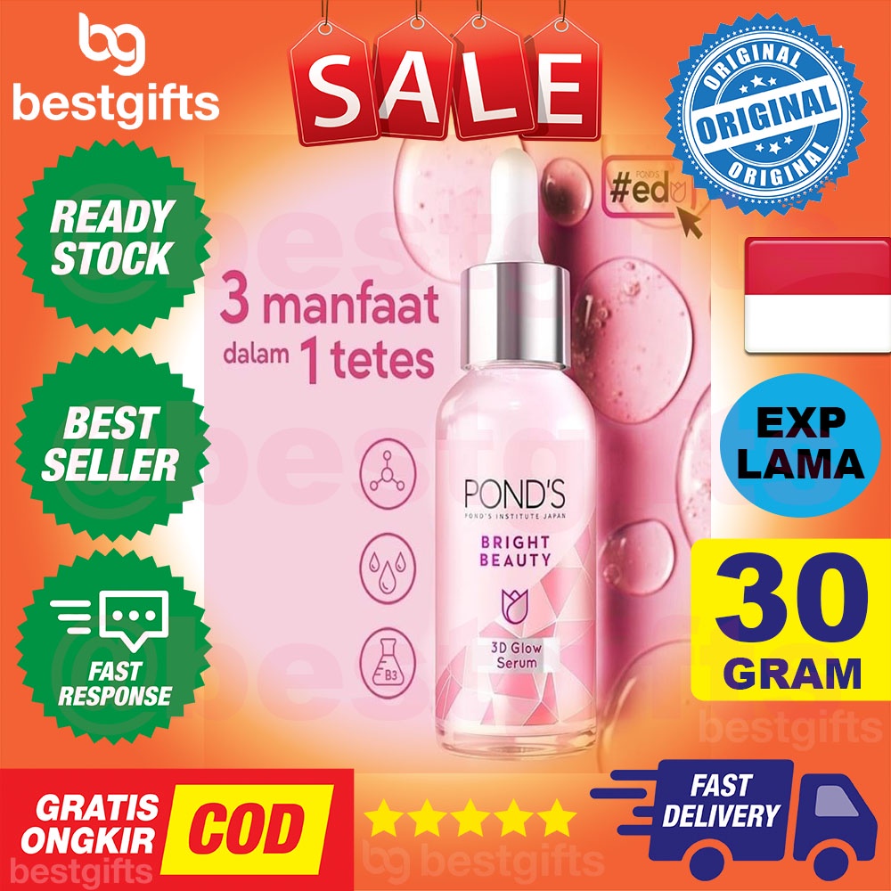 PONDS BRIGHT BEAUTY TRIPLE GLOW SERUM MENCERAHKAN MENGHALUSKAN MELEMBAPKAN 30 GRAM