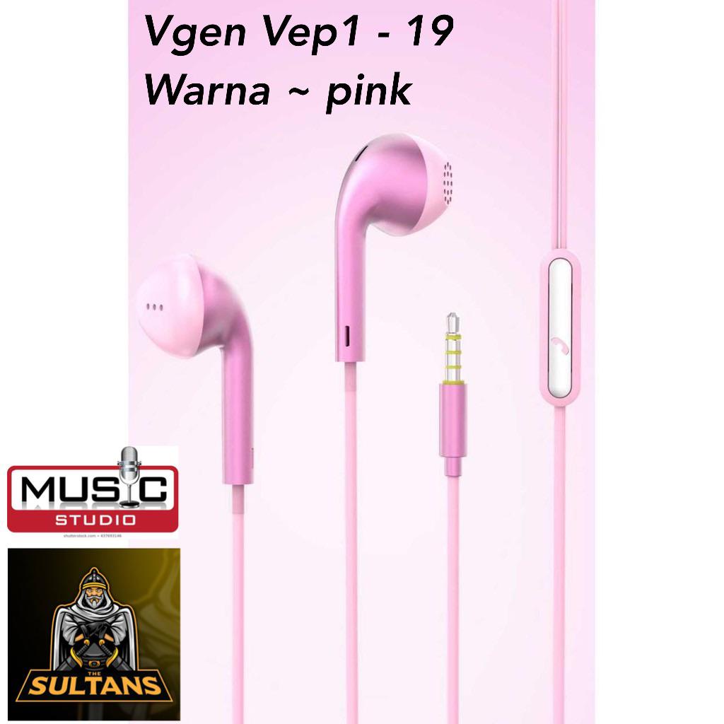 minigo ~ Earphone VGeN VEP1-19 Wired Handsfree Headset Stereo Sound V-GeN VEP1 19 Earphones macaron mettalic colour mega bass ORIGINAL GARANSI RESMI VGEN