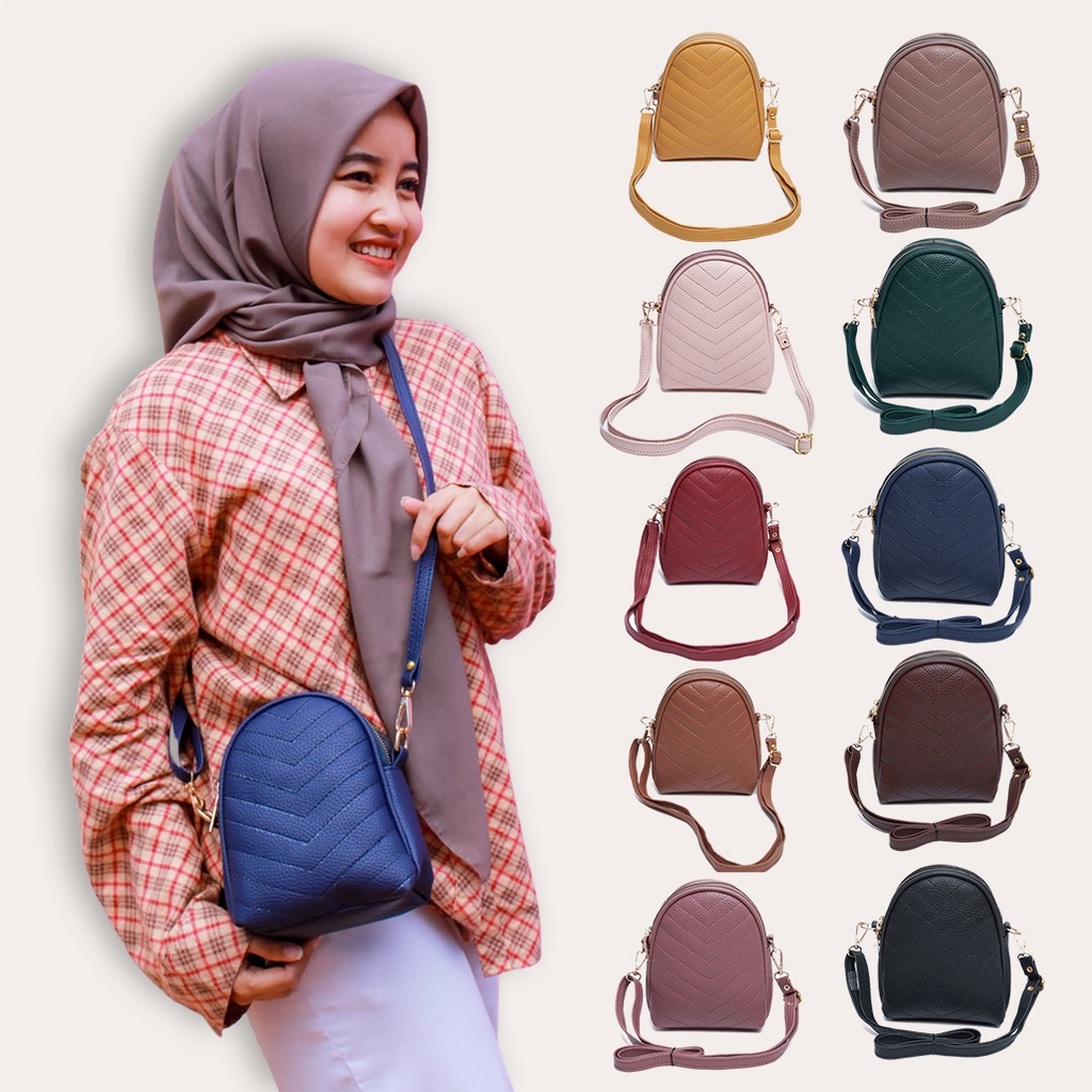 Tas Wanita Papirut Sling Bag Kulit Sintetis Motif Kulit Jeruk Tali Bisa Diatur