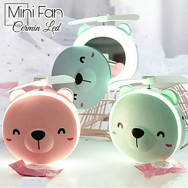 Cermin Lampu Led Mini Fan Kipas Karakter 3in1 USB/ Kipas Cermin Mini Kipas Makeup Led Light 3 in 1/ Ring Light Lampu Makeup