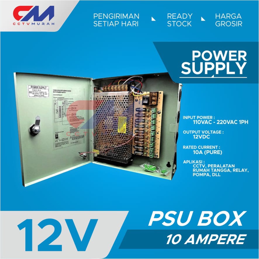 POWER SUPPLY 12V 10A BOX CCTV LED POMPA TERMURAH BERGARANSI